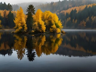 Autumn Misty Lake - Perfect for Serene Nature Scenes, Tranquil Wall Art, and Cozy Autumn Decor