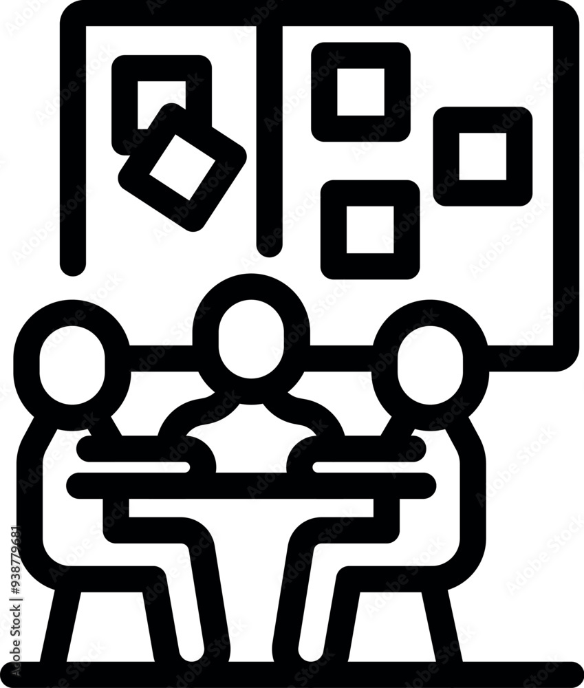Aufkleber team of user interface designers are having a meeting, discussing the design of a new app