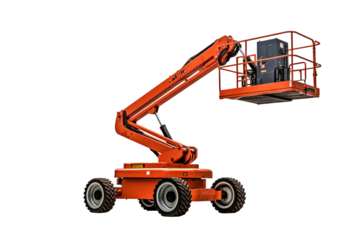 Modern manlift machine on transparent background for construction and industrial projects, featuring safety and efficiency in elevated work platforms