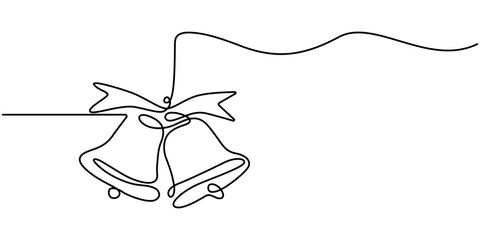Jingle bell continuous one line drawing, single line art element, minimalist sketch line vector illustration, christmas winter new year concept, Bell icon continuous line vector drawing. One line bell