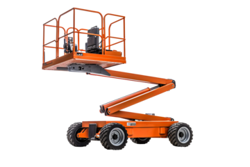 Modern manlift machine on transparent background for construction and industrial projects, featuring safety and efficiency in elevated work platforms