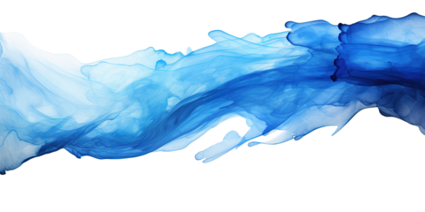Blue paint brush strokes in watercolor on transparent background, png	