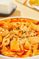 MaPo Tofu,stir-fried tofu in hot sauce,Sichuan cuisine,Chinese food,food photography