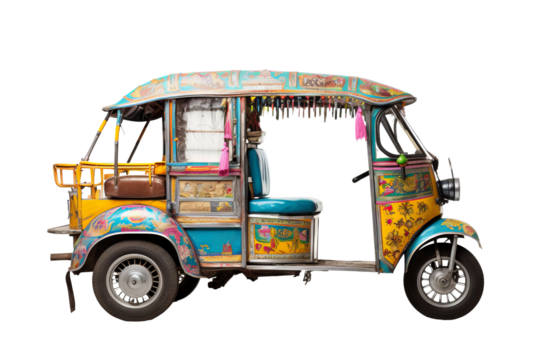 Detailed png illustration of a modern pedicab with transparent background for versatile use in urban transportation and eco-friendly design projects - Powered by Adobe