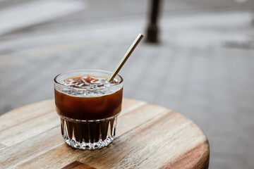 Cold brew black iced coffee in a glass