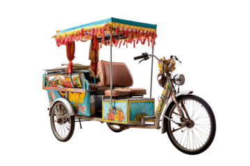 Detailed png illustration of a modern pedicab with transparent background for versatile use in urban transportation and eco-friendly design projects