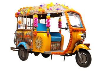 Auto rickshaw isolated PNG with transparent background for versatile use in digital design, illustrations, and urban transportation concepts
