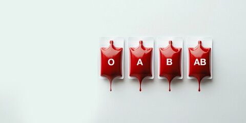 Regular blood donation and 4 main blood groups types of blood A, B, AB and O.