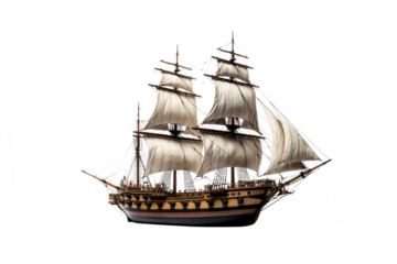 High-resolution PNG image of a detailed ship isolated on a crisp transparent background for nautical-themed design projects, illustrations, and digital artwork in maritime settings.