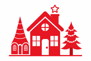 Christmas Home Color Vector.Christmas home, one-color vector, holiday house, Christmas design, festive home, monochrome 