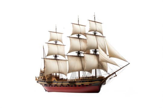 High-resolution PNG image of a detailed ship isolated on a crisp transparent background for nautical-themed design projects, illustrations, and digital artwork in maritime settings.