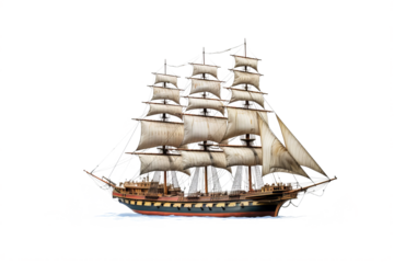 High-resolution PNG image of a detailed ship isolated on a crisp transparent background for nautical-themed design projects, illustrations, and digital artwork in maritime settings.
