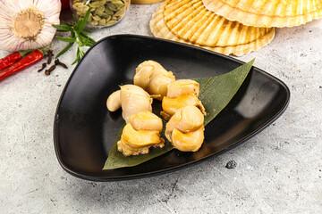 Delicous luxury baked seafood scallops