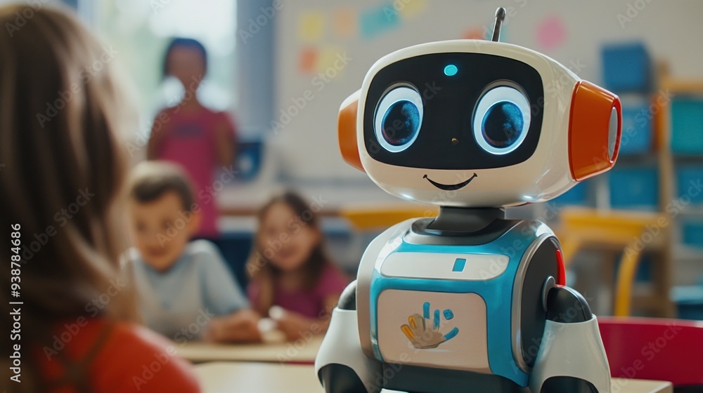 Poster friendly robot in classroom