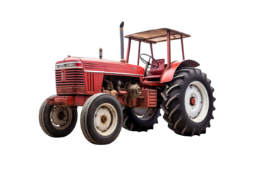 High-resolution PNG of a classic farm tractor isolated on transparent background for agricultural and farming design projects, ideal for creating realistic rural landscapes and farm equipment