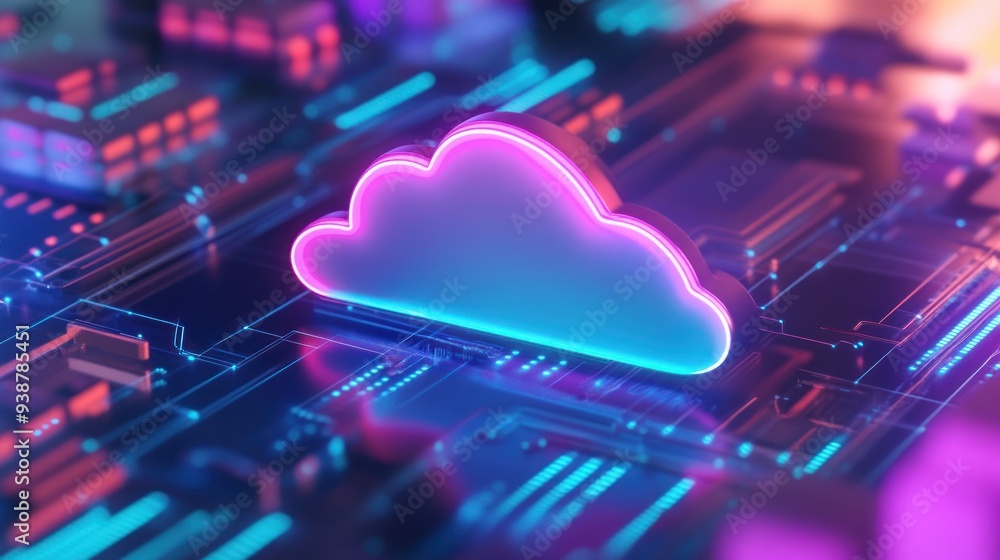 Poster cloud computing symbol on abstract circuit board