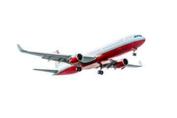 Commercial airplane isolated on transparent background, high-resolution PNG for aviation design projects and digital illustrations, featuring detailed aircraft structure and modern airliner aesthetics