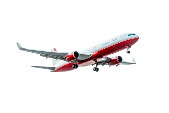 Commercial airplane isolated on transparent background, high-resolution PNG for aviation design projects and digital illustrations, featuring detailed aircraft structure and modern airliner aesthetics