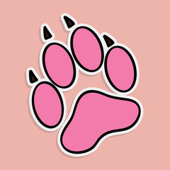 Adorable Pink Paw Print Vector Illustration with Claws on a Peach Background