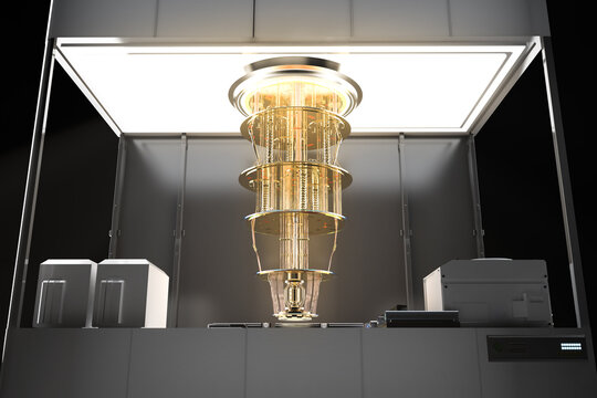 Quantum computer machine in shield