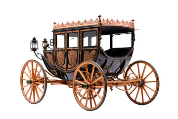 Fototapeta premium Elegant vintage carriage on transparent background isolated in PNG format, perfect for historical illustrations, antique-themed designs, and creative graphic projects classic horse-drawn vehicle