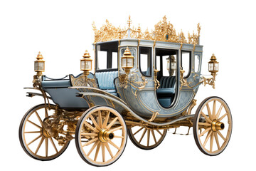 Fototapeta premium Elegant vintage carriage on transparent background isolated in PNG format, perfect for historical illustrations, antique-themed designs, and creative graphic projects classic horse-drawn vehicle