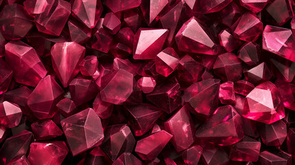 Close-up of deep red gemstones in multiple shapes, arranged closely together creating a textured background, luxury jewel texture design for fashion and decoration
