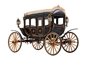 Elegant vintage carriage on transparent background isolated in PNG format, perfect for historical illustrations, antique-themed designs, and creative graphic projects classic horse-drawn vehicle