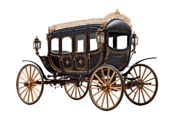 Elegant vintage carriage on transparent background isolated in PNG format, perfect for historical illustrations, antique-themed designs, and creative graphic projects classic horse-drawn vehicle