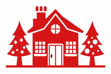 Christmas home, one-color vector, holiday house, Christmas design, festive home, monochrome 