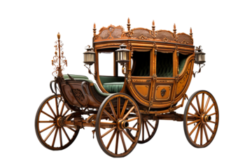 Elegant vintage carriage on transparent background isolated in PNG format, perfect for historical illustrations, antique-themed designs, and creative graphic projects classic horse-drawn vehicle