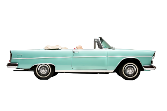 Convertible car isolated on transparent background, png format showcasing sleek modern vehicle design ideal for digital illustrations, automotive advertisements, and design projects needing versatile 