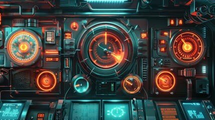 Obraz premium Futuristic Control Panel: A 3D Render of a Sci-Fi Interface