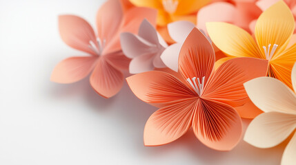 Obraz premium flower petals, flower background, paper folding, paper-made flower backdrop, handmade, craft, floral background, plumeria, tropical 