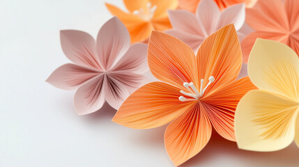 Fototapeta premium flower petals, flower background, paper folding, paper-made flower backdrop, handmade, craft, floral background, plumeria, tropical 