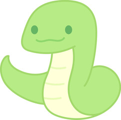 笑うかわいいヘビのイラスト　緑色