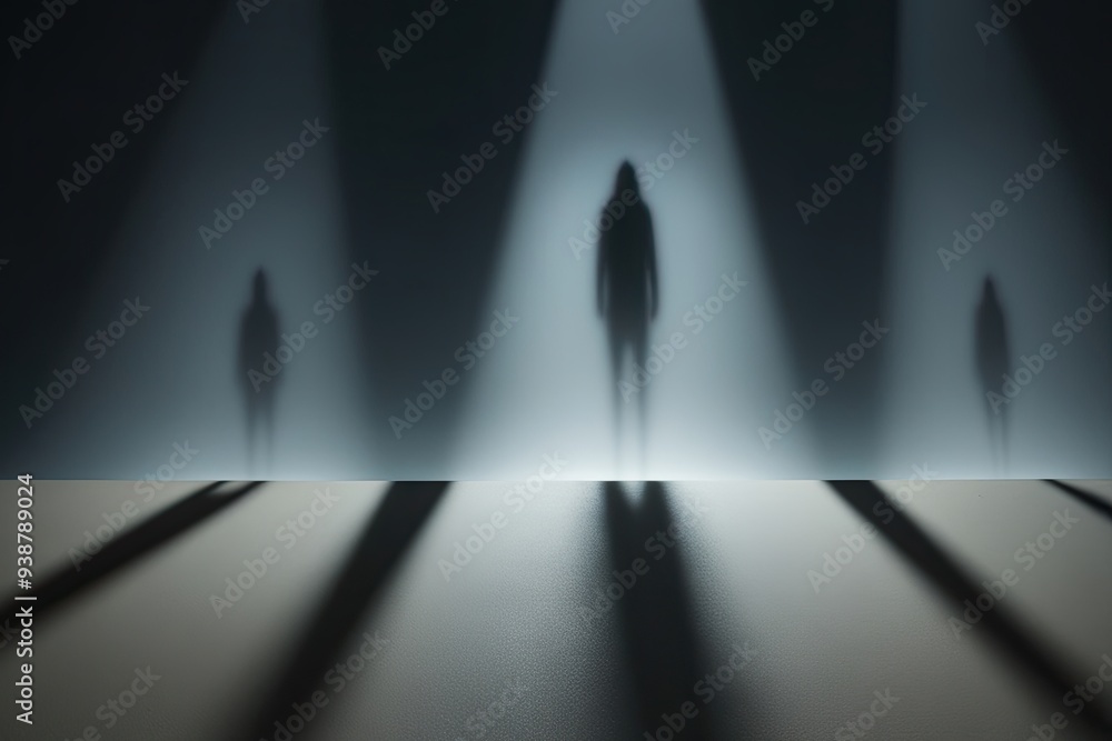 Poster mysterious foggy twilight rays with ghostly shadows on a neutral surface