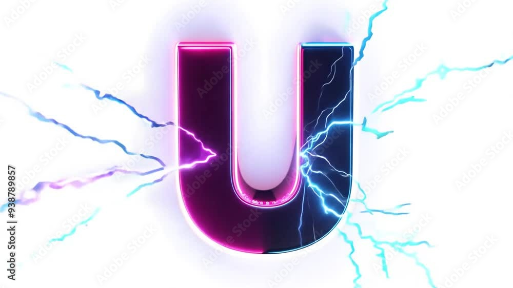 Poster dynamic lightning effects surrounding a bold letter u design generative ai