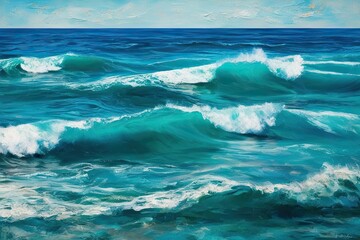 Serene Blue Abstract Ocean Canvas Art Featuring Turquoise Waves and Textured Summer Vibes