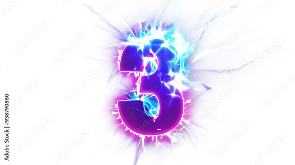 Poster glowing neon number three in a minimal setting generative ai