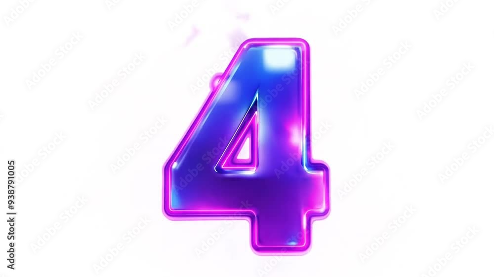 Poster bright neon number four design with a futuristic style generative ai
