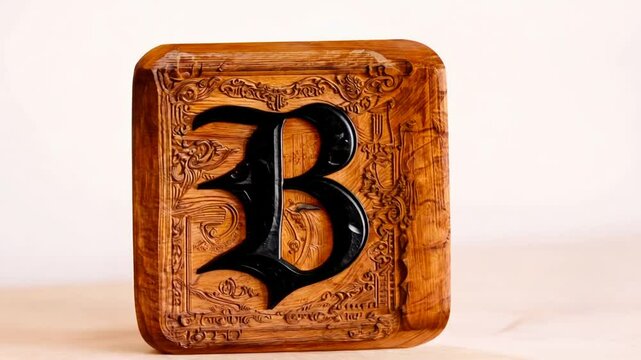 Handcrafted Wooden Block Featuring a Stylized Letter B on Display Generative AI