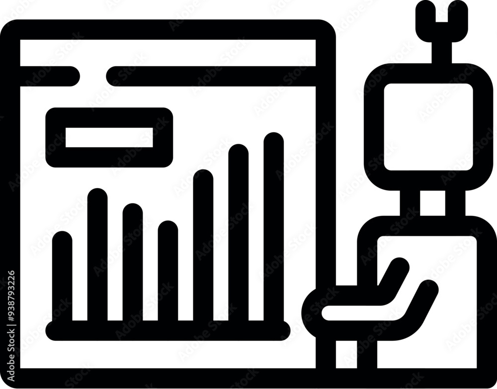 Aufkleber line icon of a robot analyzing a financial graph on a computer screen, indicating business growth