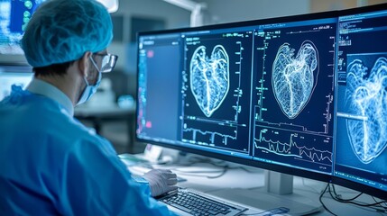 A cardiologist performing an electrophysiology study using advanced mapping technology, highlighting innovation in diagnosing heart rhythm disorders