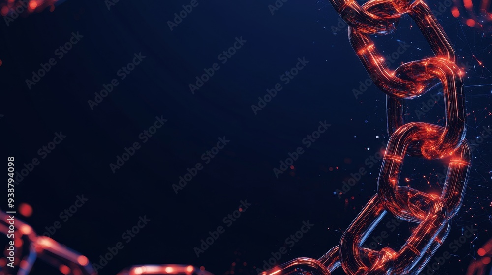 Poster secure business campaign background with red chains and digital security icons on dark blue design f