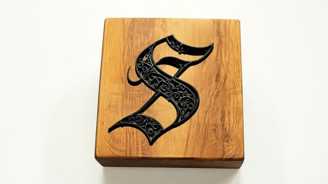 Ornate Letter S Carved Into a Wooden Block With Intricate Detailing Generative AI