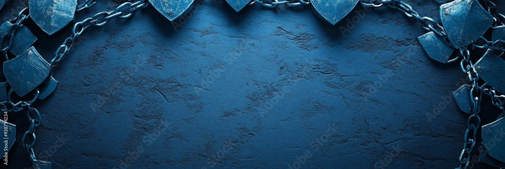 Poster shield and chain security concept with red alerts on blue background for campaign design