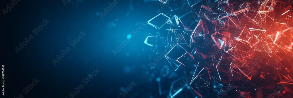 Poster dynamic dark blue digital background with red warning symbols and blank space for text design
