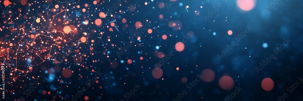 Poster warning symbols on dark blue digital background with red highlights - copy space for text compositio