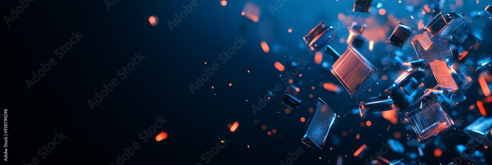 Aufkleber tech security concept: 3d blue background with red highlights and blank space.